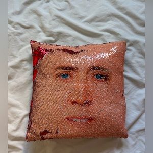 ❤️RED SEQUIN NICK CAGE REVERSE MEME PILLOW❤️